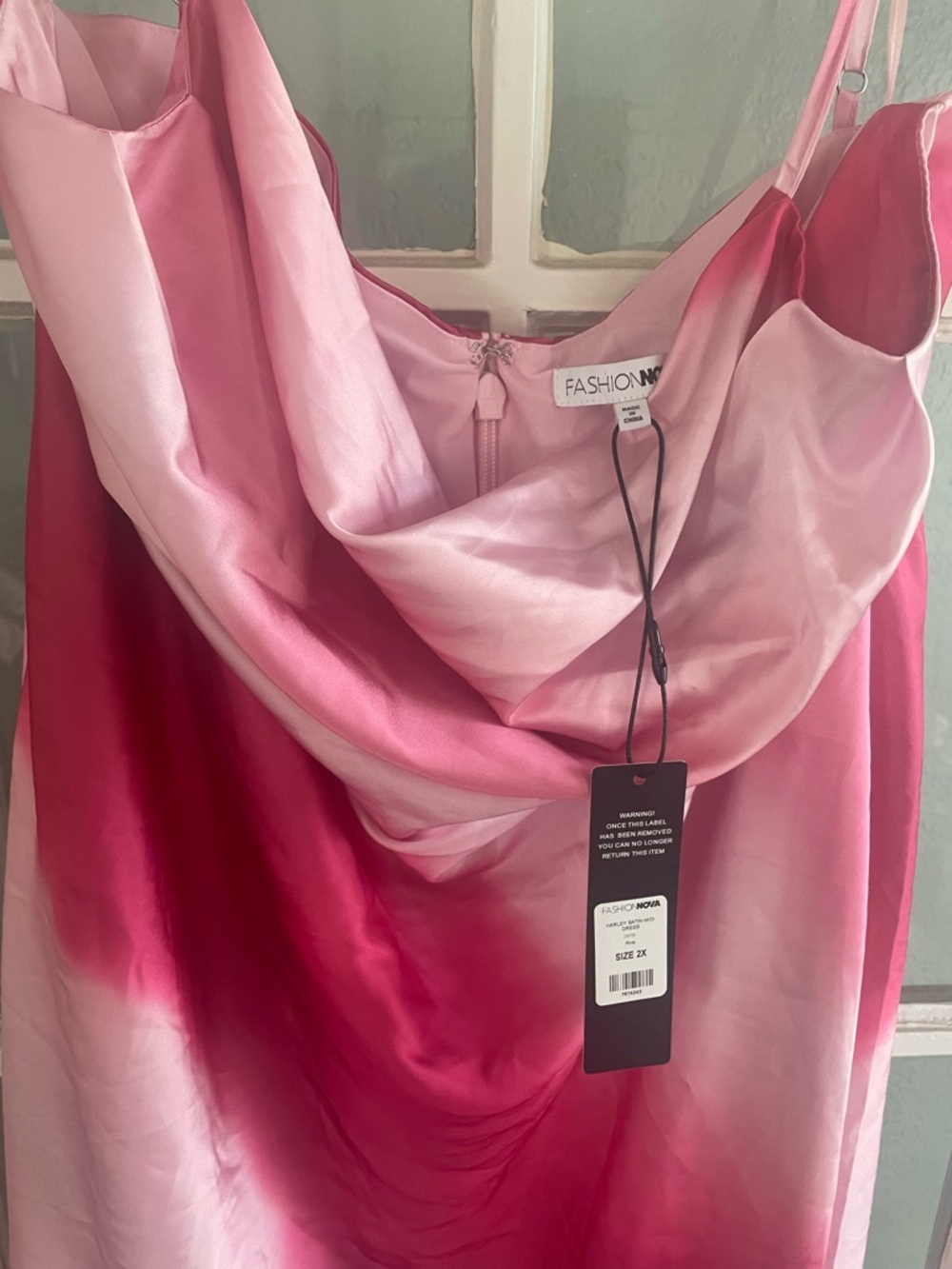 Fashion Nova Pink Ombré Satin Midi Dress - Picture 4 of 4